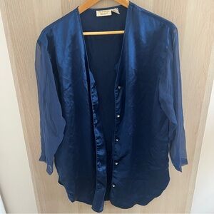 Victoria's Secret Gold Label Satin Navy Blue Sleep Shirt Nightgown Size P/S